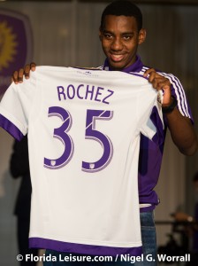 Brian Rochez with the new Orlando City Soccer 2015 away jersey (Photo: Nigel G. Worrall)